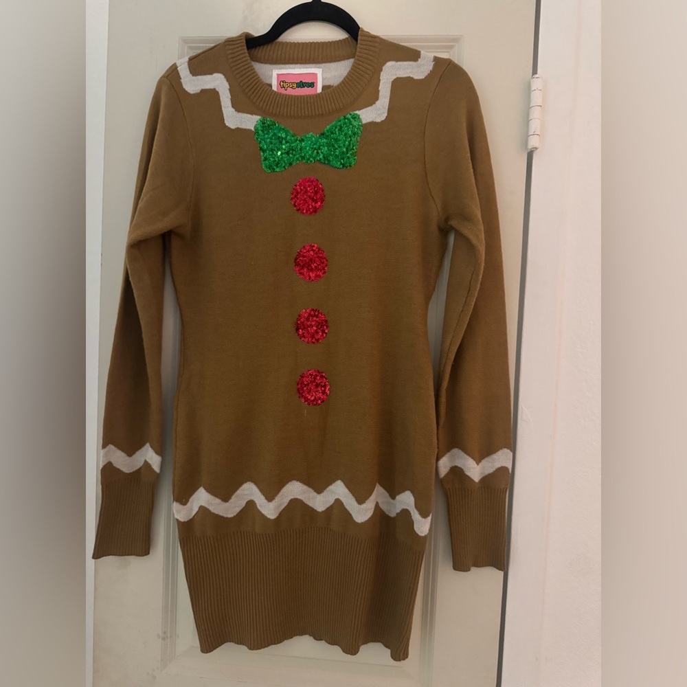 Tipsy Elves Women’s Gingerbreak sweater dress - long sweater. Sz Small.